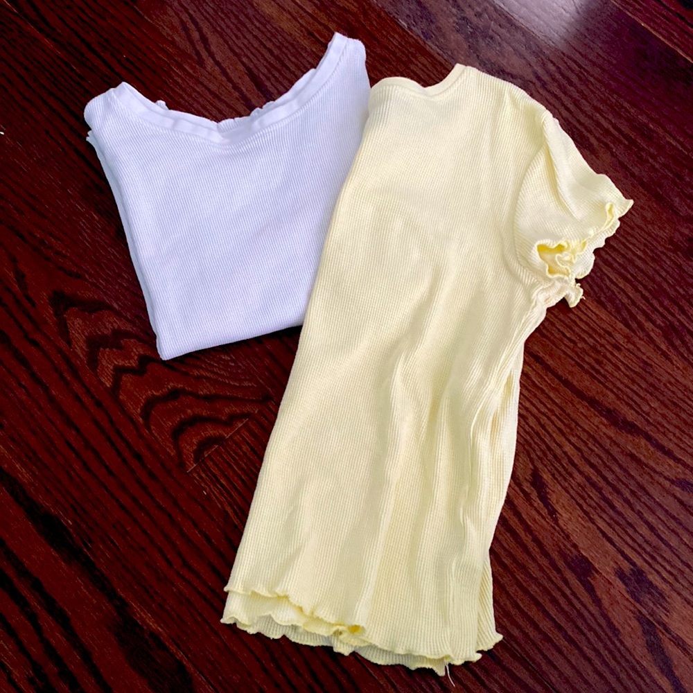 Cute white and yellow ruffled Tops